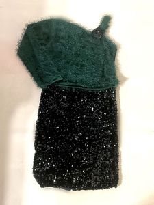 Green Fuzzy Top Black Sequin Dress
