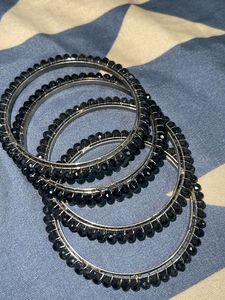 Black Shiny Beads Bangles