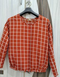 Rust Checkered Long Sleeve Blouse
