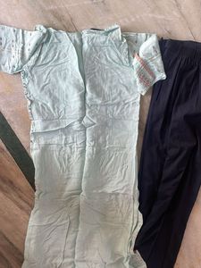 Mint Green &amp; Navy Printed Kurti Set