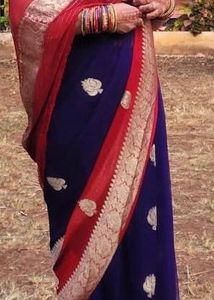 Elegant Navy Blue &amp; Red Saree