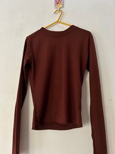 Brand New Brown Rib Full Sleeve Top