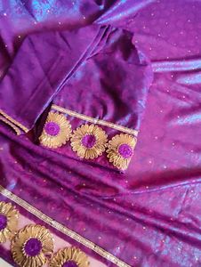 Purple Embellished Saree With Stitched Blouse