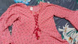 Pink Color Long Kurta With Ghera