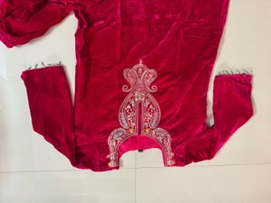 44 Inch Pink Velvet Dress Without Duppata