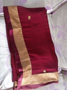 Elegant Maroon Saree with Gold Border
