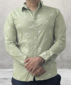 Men's Olive Green Printed Shirt