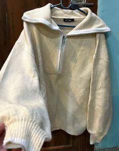 Beige Pullover with Zipper