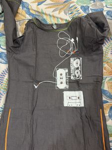 Gray Graphic Print Kurta Dress