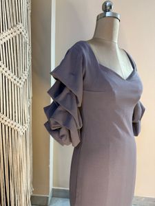 Pretty Puff Sleeves Slit Dress