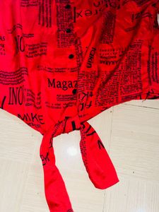 Red Newspaper Print Top