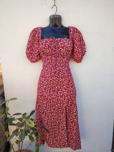 Summer New Floral Side Slit Puff Sleeve Dress