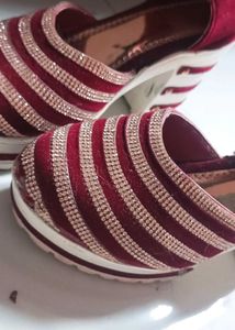Red &amp; Gold Striped Platform Sandals