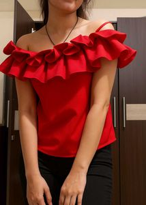 Red Ruffle Off-the-Shoulder Top
