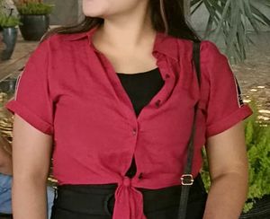 Red Tie-Front Button Down Top