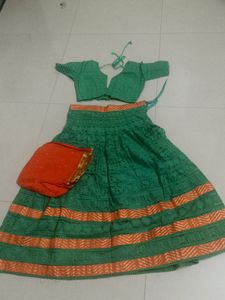 Orange Oodni Green Lehenga