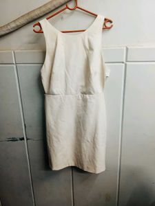 Zara Cream Back Open Bow Min  Dress
