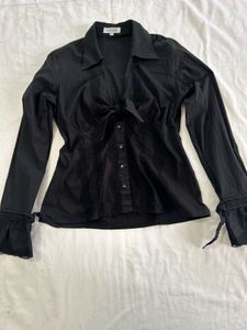 Black Tie-Front Blouse