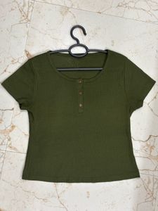 Olive Green Ribbed Crop Top