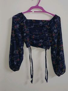 Navy Blue Korean Crop Top