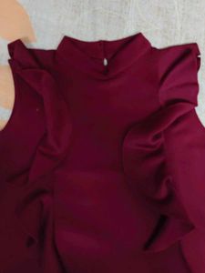 Burgundy Ruffle Mock Neck Top