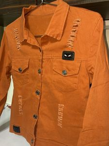 Orange Distressed Denim Jacket