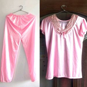 Pink Lace Top & Pyjama set