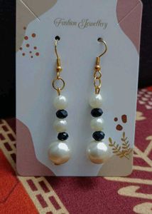 Pearl & Black Bead Dangle Earrings