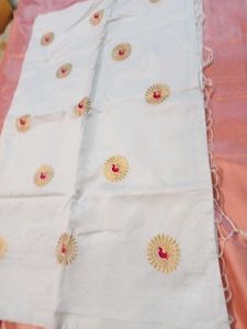 Silk Saree White And Pink Design