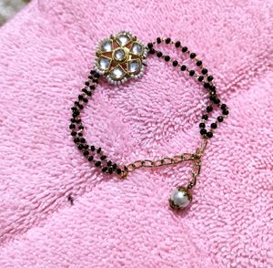 Beautiful Hand Mangalsutra With White Pearl Hanging And White Kundan Stone