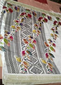 Beautiful White Sari With Blouse Piece