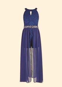 Navy Blue Lace Romper Dress