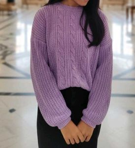 Lavender Cable Knit Cropped Sweater