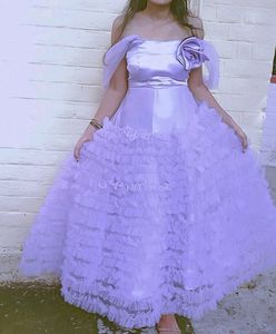 New Design Levender Colour Gown Dress With Full Fl