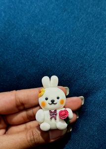 Kawaii Bunny Figurine with Rose Flower