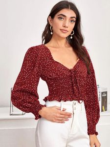 Maroon Red Polka Dot Top Sweetheart Neckline