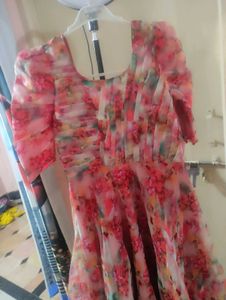 Organza Flared Frock,With Pleates