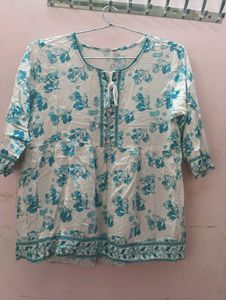 White Blue Short Kurti.