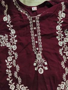 Maroon Embroidered Kurta
