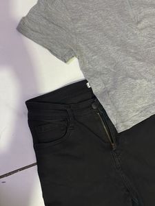 Gray Top &amp; Black Jeans Set