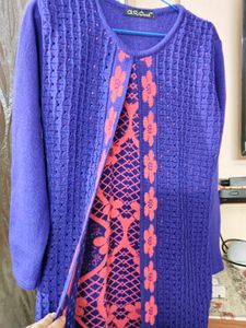 Floral Warm Jacket Style Wool Kurti