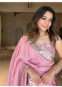Pink Mirror Work Saree