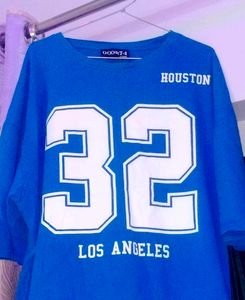 🏀 Bold Blue Oversized Jersey Tee | Houston 32