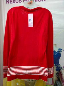 Red V-Neck Knit Sweater