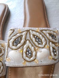 Pearl &amp; Shell Embellished Slides