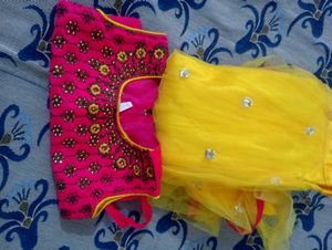 Baby Pink Frock And Yellow Crop Top