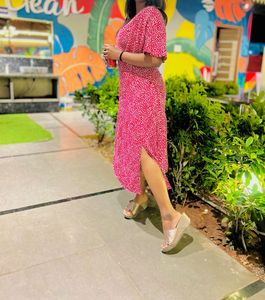 Red Floral Midi Dress