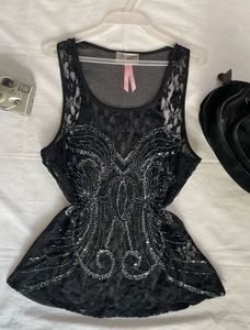 Black Beaded And Sequence Top