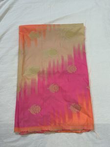 Orangish Multicoloured Banarasi silk fabric