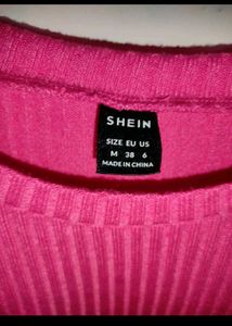 Pink Ribbed Puff Sleeve Top - Shein
